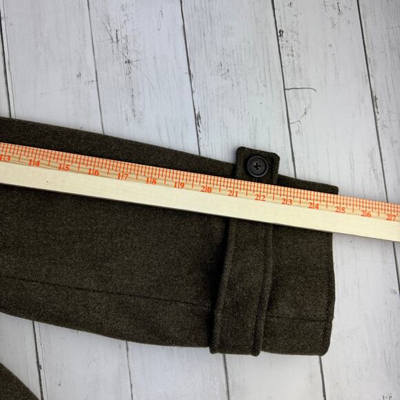 VTG J. Crew Army Green Wool Toggle Closure Duffle Coat with Fur Hood Size Large - Picture 11 of 13
